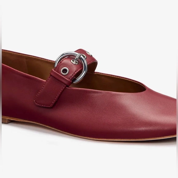 NWOB Reformation Bethany Mary Jane Flats red burgundy nappa leather - Picture 3 of 5